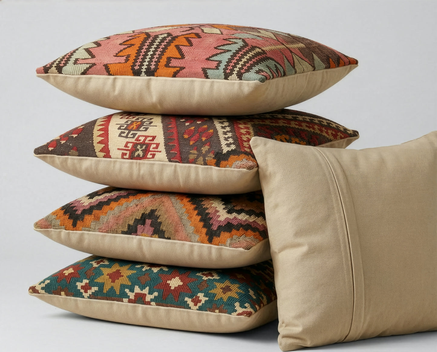 Kelim Kissenbezug 40x40 cm | Echtes türkisches Vintage Kelim Kissen