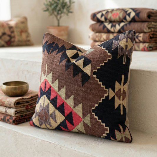 Kelim Kissenbezug 40x40 cm | Echtes türkisches Vintage Kelim Kissen