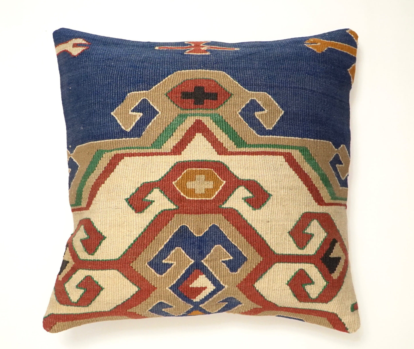 Unique kilim pillow 40 x 40 cm. Wool boho pillow.