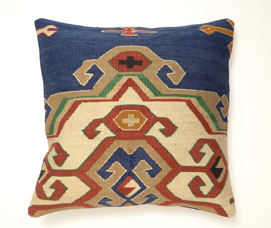 Unique kilim pillow 40 x 40 cm. Wool boho pillow.