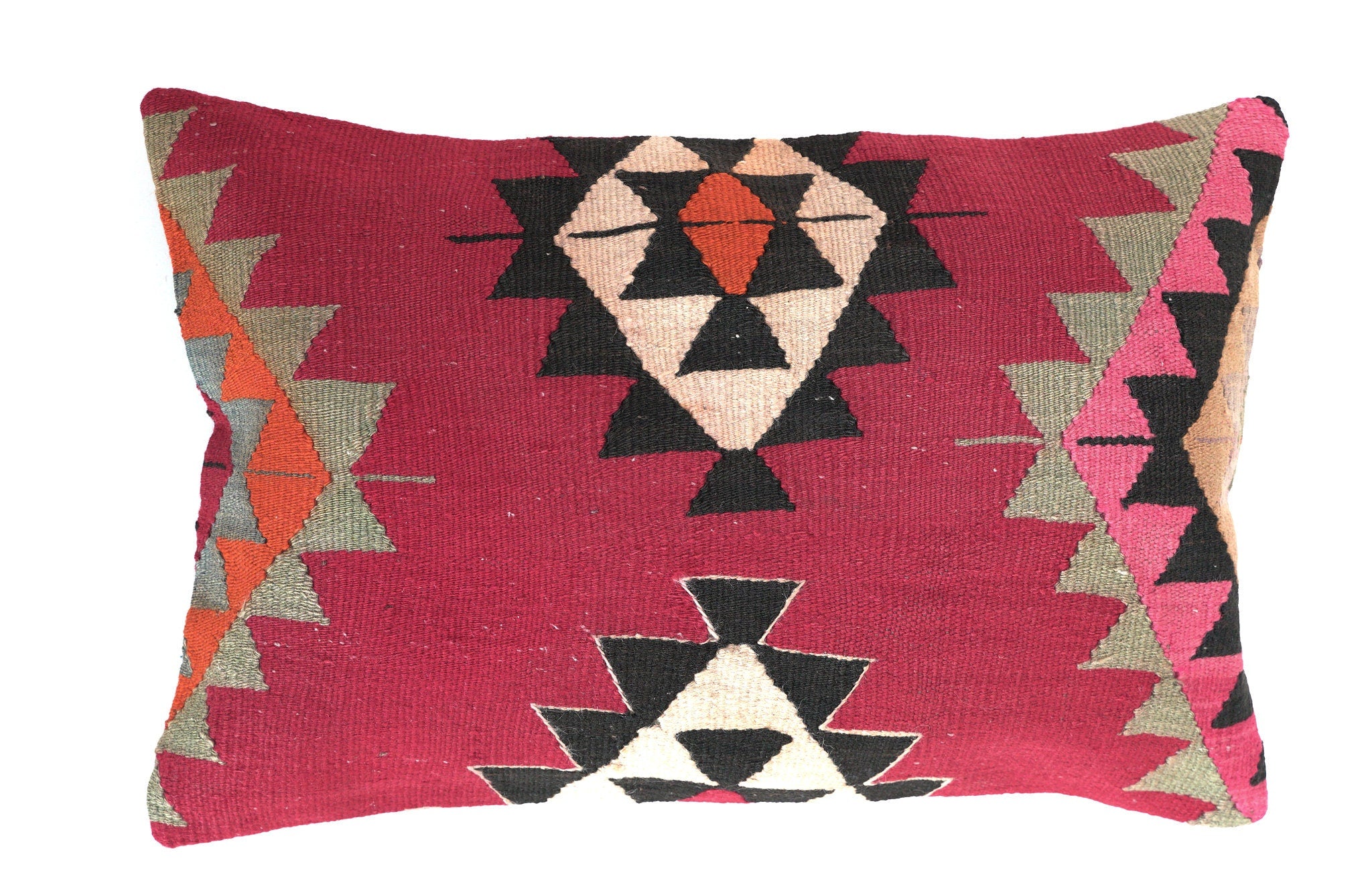 Fodera Cuscino Decorativo Kelim Kashmir – 40x40 Cm, In Lana E Cotone, Ricamata, Rosso