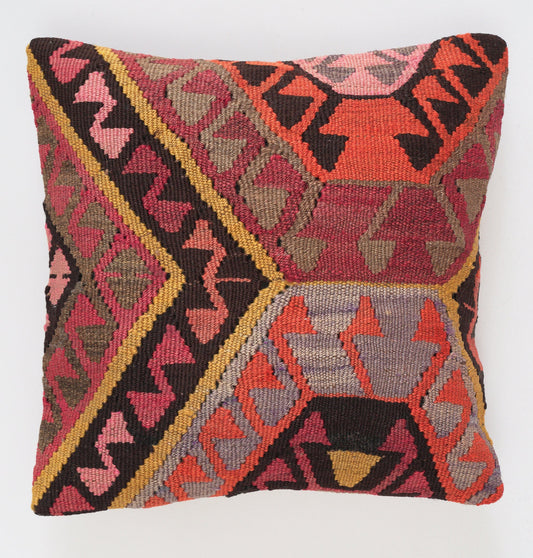 Unique vintage kilim pillow from Anatolia. 40 x 40 cm. Wool boho cushion.